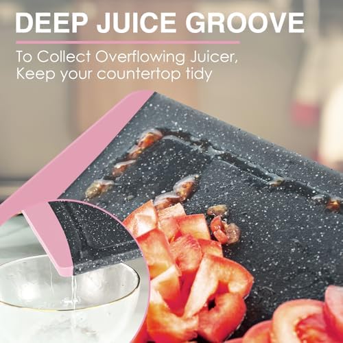 Extra Large Cutting Boards, Plastic Cutting Boards for Kitchen (Set of 3) Cutting Board Set Dishwasher Chopping Board with Juice Grooves Easy-Grip Handles, Pink, Empune