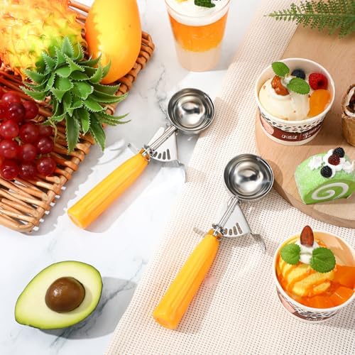 Reallnaive 4 Pcs Ice Cream Scooper with Trigger, 1.6 oz, Yellow