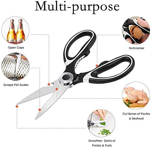 JSITON Ultra Sharp Premium Heavy Duty Kitchen Shears and Multi Purpose Scissors (Pack of 2,Black White & Black Red)