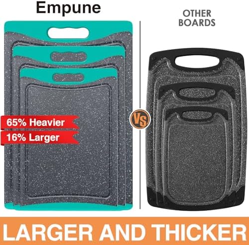 Extra Large Cutting Boards, Plastic Cutting Boards for Kitchen (Set of 3) Cutting Board Set Dishwasher Chopping Board with Juice Grooves Easy-Grip Handles, Turquoise, Empune
