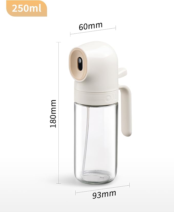 Oil Sprayer for Cooking, 250ml Refillable Glass Olive Oil Spray Bottle, Continuous oil dispenser for kitchen, 8.4oz Olive Oil Mister Kitchen Gadgets for Air Fryer,Salad, Baking, BBQ