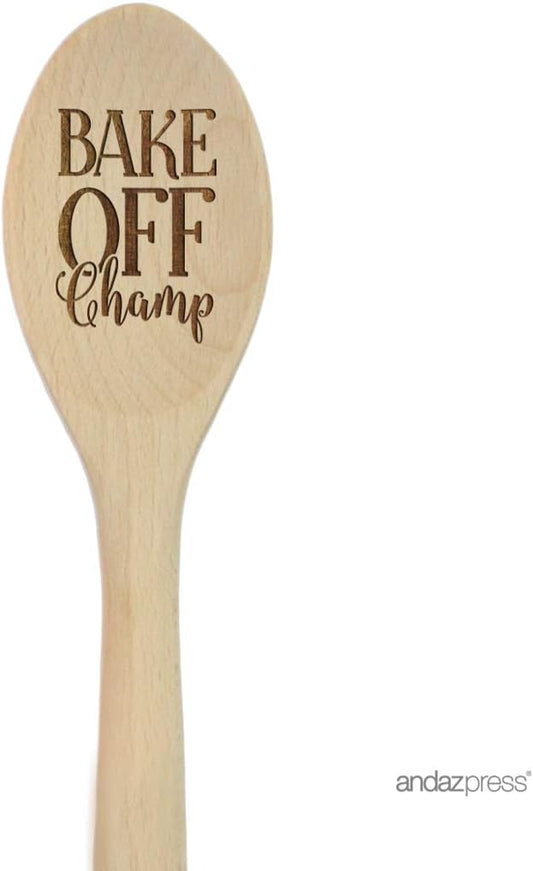 Andaz Press Laser Engraved Wooden Mixing Spoon Trophy Award Prize, 12-inch, Bake Off Champ, 1-Pack