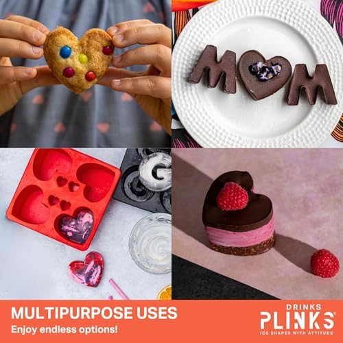 DRINKSPLINKS Red Heart Shaped Ice Cube Tray. Large Heart Ice Mold.