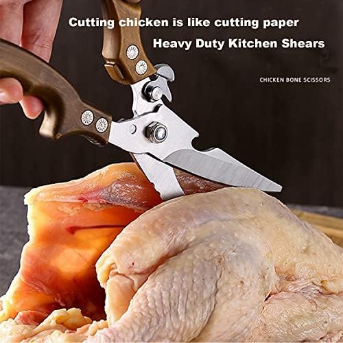 ANDONG Kitchen Shears - Heavy Duty Stainless Steel Poultry, Meat & Bone Scissors with Black Leather Sheath for Food
