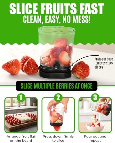 All-in-One French Fry Cutter for Potatoes and Strawberry Slicer – 4 Blade Fruit & Vegetable Slicer, Premium Chopper with Wedge, Garnish, and Strawberry Cutter Cup