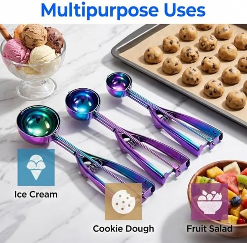 Colorful Ice cream spoon,cookie Scoop Set,Stainless steel ice cream scoop with trigger release,3 Sizes (3pcs set)