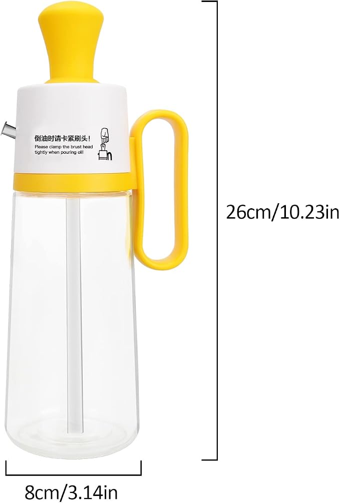 Oil Dispenser Bottle with Silicone Brush, 2 in 1 Dropper Measuring Glass Oil Bottle for Kitchen BBQ Grill Baking Air Fryer Oven (Yellow)