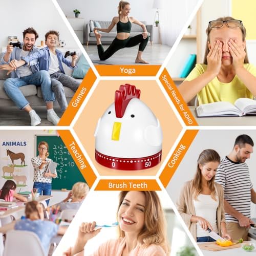 Mechanical Kitchen Timer, Easter Chicken Timer, Wind Up 60 Minutes Manual Countdown, Loud Alarm Animal Rooster Rotating Time Reminder for Cooking, Baking, Kids Study, Classroom