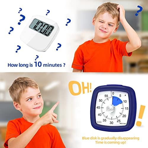 Secura 60-Minute Visual Timer, Silent Study Timer for Kids and Adults