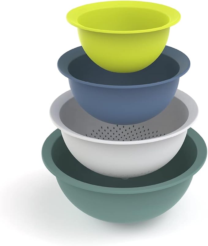 Rotho Caruba Set of 4 3 Bowls and 1 Colander, Plastic, Multi-Colour, 30 cm