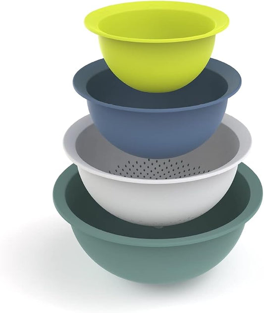 Rotho Caruba Set of 4 3 Bowls and 1 Colander, Plastic, Multi-Colour, 30 cm