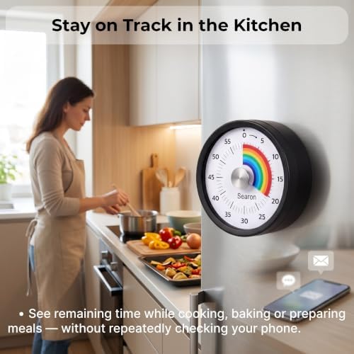 Searon Magnetic Visual Timer, 60‑Minute Rainbow Countdown Dial (Black)