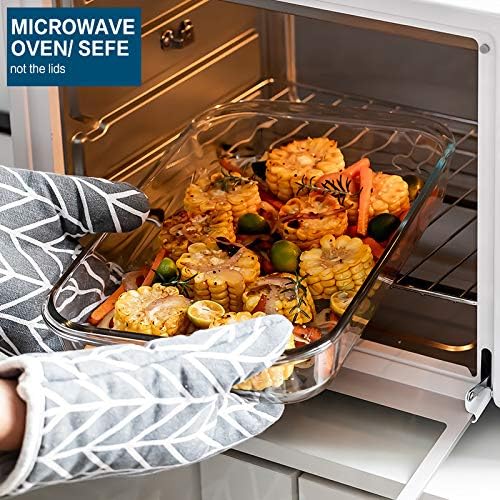 M MCIRCO 8 Piece Deep Glass Baking Dish with Lids, BPA free,Gray | Rectangular Glass Bakeware Set, Baking Pans for Lasagna, Casserole Dishes, Microwave, Oven, Freezer, Dishwasher