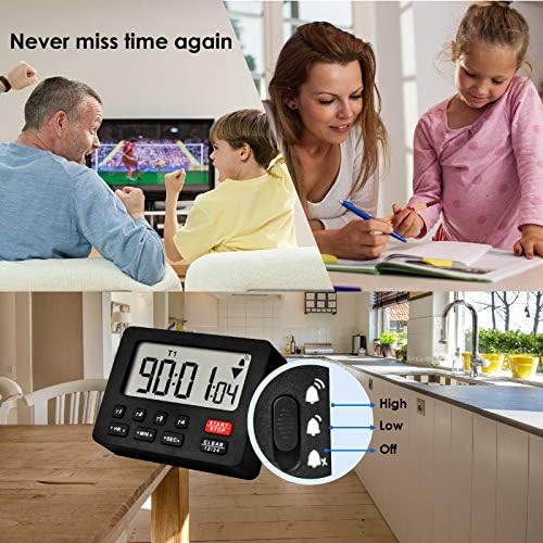 Jayron Desktop Digital Countdown Timer Kitchen Timer Stopwatch,Counting,Magnetic Hanging Hole Loud Alarm for Wedding Retired lab Homework Exercise Sports Fitness Work Cooking(Black)