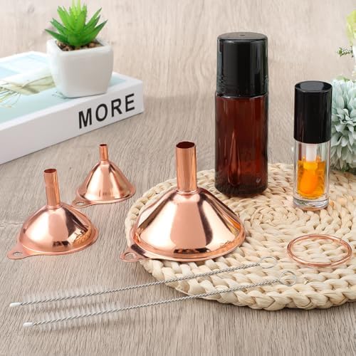 GORGECRAFT 3Pcs Stainless Steel Funnels Rose Gold Food Grade Metal Funnel Set Small Medium Large with Cleaning Brushes Multipurpose Kitchen Containers Funnels for Transferring Liquid Essentail Oil