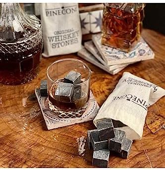 Set of 9 Whisky Chilling Stones Whisky Stone Pouches Natural Granite Premium Gift Cooling Stone