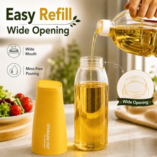DIYORA 17oz Oil Dispenser Bottle with Automatic Flip Lid, Leakproof Glass Olive Oil Bottle with Spout, Perfect for Kitchen, Drip-Free Pourer for Vinegar, Soy Sauce(Yellow)