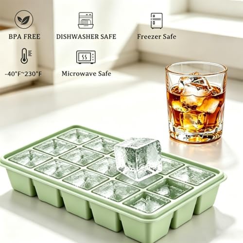 Silicone Ice Cube Tray 4 Pack with Lid, BPA Free Easy Release Stackable Ice Molds, Ice Trays for Freezer, Perfect for Whiskey, Cocktails & Baby Food