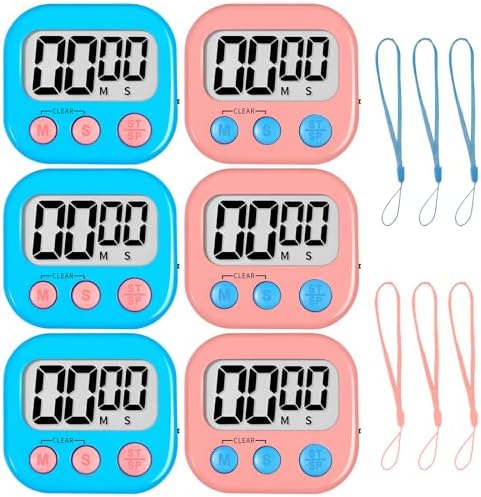 ZILLEEN Classroom Timer for Kids Teachers 6 Pack Digital Timers Blue Pink