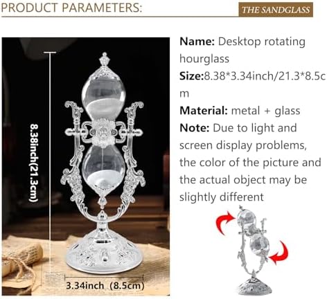 Vintage Embossed Hourglass Sand Timer Decor,8.38inch,15Min,360° Rotating