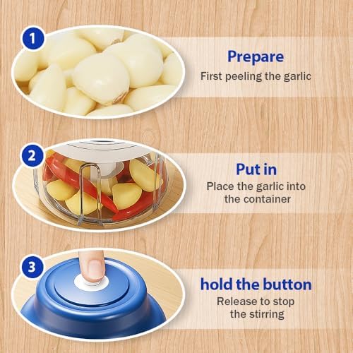 Electric Garlic Chopper, Rechargeable Mini Food Chopper with USB Cable, One-Touch Operation for Chopping Garlic, Onion, Chili and Vegetables, Portable Kitchen Gadget (Green, 250ML)