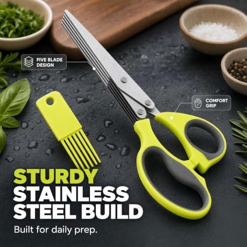 Multipurpose 5 Blade Herb Scissors,2026 Kitchen Herb Shears Herb Cutter with Cover and Cleaning Comb for Chopping Basil Chive Parsley (Blue-1pc)