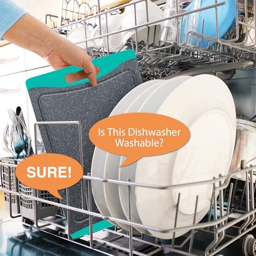 Extra Large Cutting Boards, Plastic Cutting Boards for Kitchen (Set of 3) Cutting Board Set Dishwasher Chopping Board with Juice Grooves Easy-Grip Handles, Turquoise, Empune