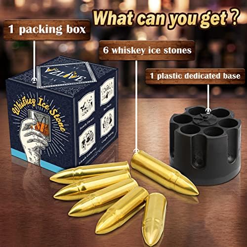 Gold Whiskey Stones Set, Mens Gifts for Him Dad Husband, Reusable Ice Cube for Drinking, Cool Burbon Scotch Cocktail Set, Anniversary Birthday Gifts Ideas for Men Christmas Stocking Stuffers