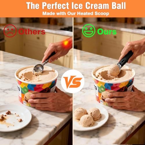 Heated Ice Cream Scoop Rechargeable, Electric Ice Cream Scooper with 3-Temp Settings, LED Display & IPX7 Waterproof, Ergonomic Silicone Handle, House Warming Gifts for Women Men Friend (black)