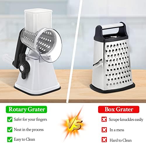 Cheese Graters with Handle, Manual Cheese Shredder Rotary Grater with 3 Replaceable Drum Blades for Vegetables, Fruit, Food, Nuts