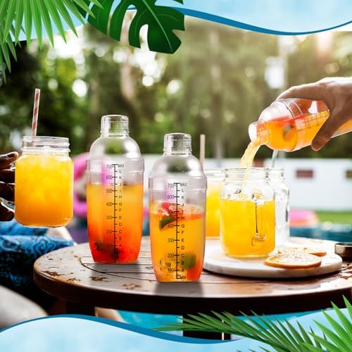 Lallisa 16 Pcs Plastic Cocktail Shaker Set Drink Mixer Clear Shaker Cup with Measurements Scales and Strainer Plastic Mixing Tool for Tea Coffee Bar Bubble Milk Christmas Gift(700 Cc/ 24 oz)
