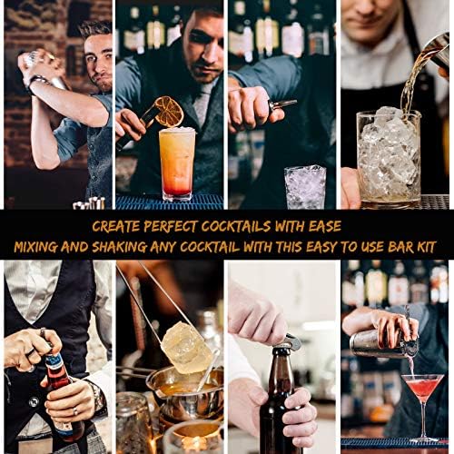 Bartender Kit Cocktail Shaker Set, Perfect Home Bartending Kit with Stylish Stand, 25oz Stainless Steel Martini Shaker with Cocktail Recipes Booklet