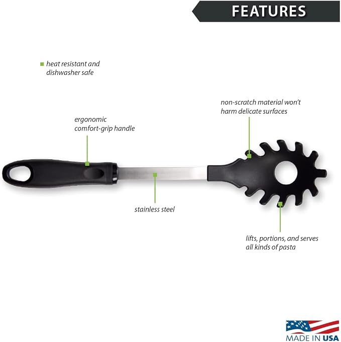 Rada Cutlery Pasta Server (W966), 13" Length Pasta Fork, Non-Scratch Nylon, BPA-Free Face