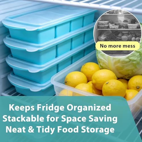 Silicone Freezer Trays with Lid for Food- 4 Large 1-Cup (250ml) 2 Pack, Ice Cube Tray Easy Release and Food Storage, Freezer Molds for Meal Prepping, Soup, Sauces, Stews and Leftovers