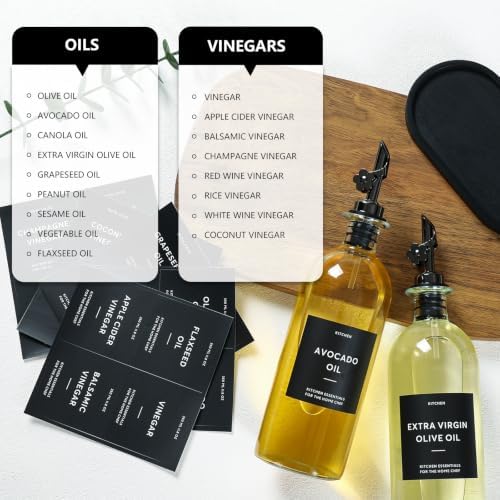 Olive Oil Dispenser for Kitchen, 2-Pack 16oz Glass Bottle with Labels