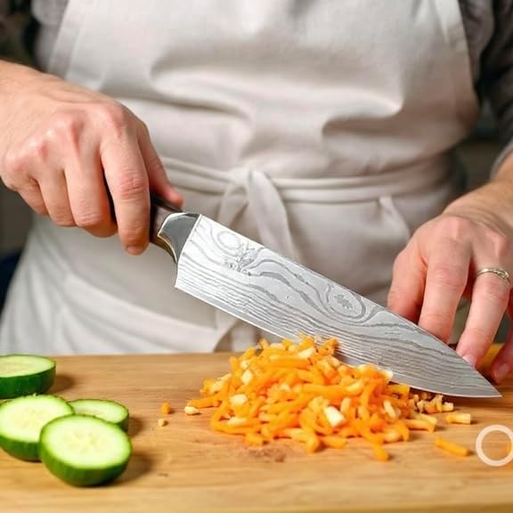 8in Japanese Chef Knife, High Carbon Stainless Steel Kitchen Knife | Razor-sharp Damascus blade for meat, vegetables & garnishes. Ergonomic grip. Professional quality for home cooks.