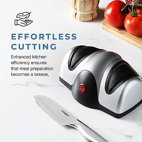 Sagler Electric Kitchen Knife Sharpener - 2 Stage Knife Sharpener with Sapphirite Wheels - Repair, Restore, Polish Blades, Cutters - Black