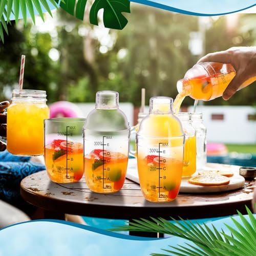 Lallisa 16 Pcs Plastic Cocktail Shaker Set Drink Mixer Clear Shaker Cup with Measurements Scales and Strainer Plastic Mixing Tool for Tea Coffee Bar Bubble Milk Christmas Gift(350 Cc/ 12 oz)