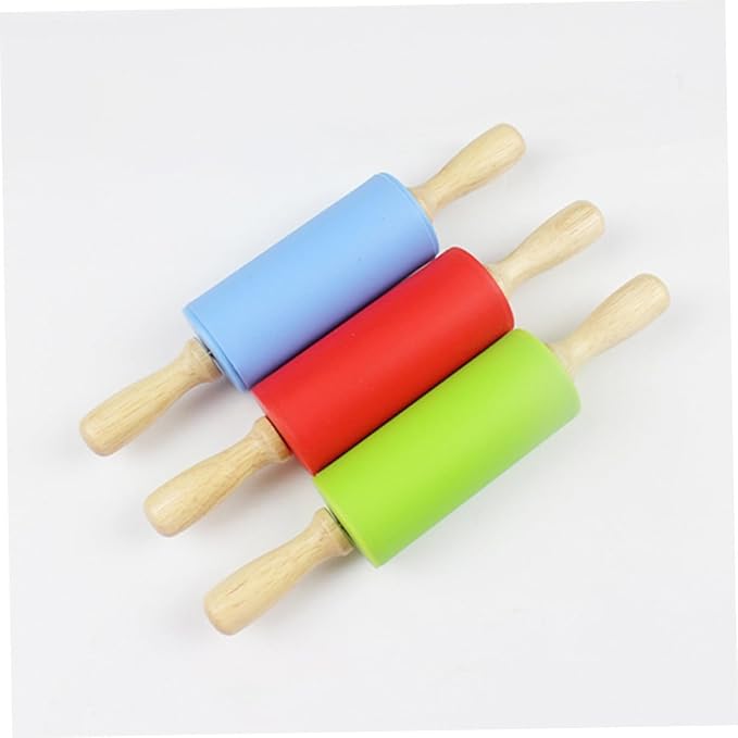 Mini Silicone Non-stick Rolling Pin with Wooden Handles Food-grade Heat-resistant Dough Roller for Cookies Pastries Pizza and Bread Baking