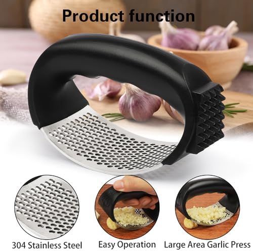 2024 Upgraded Garlic Press - Stainless Steel Rocker, Cool Kitchen Gadget, Mini Garlic Chopper - Green