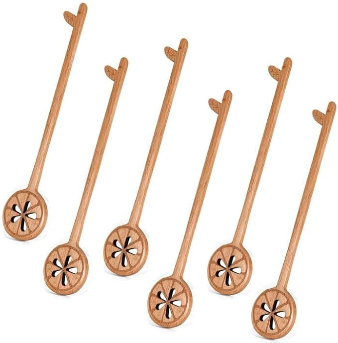 Lemon Design Wooden Tea Spoons 6 Pack Coffee Mixing Honey Spoons for Kitchen Stirring Dessert