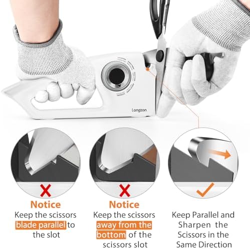 Longzon 6-in-1 Knife Sharpener 5 Stage with Cut-Resistant Glove,White+Gray