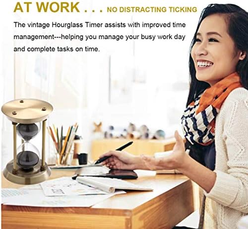 SuLiao Hourglass 30 Minutes Sand Timer, Antique Brass Black Sand Clock Stand, Unity Metal Sand Watch 30 Min, Unique Vintage Small Glass Sandglass for Home, Desk, Office Decorative