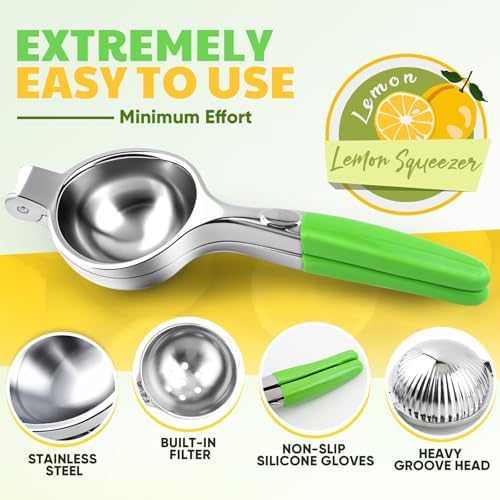 Lemon Squeezer Large, Lemon Squeezer Juicer Stainless Steel, Heavy Duty Manual Citrus Juicer Hand Press, Kitchen Tools Lime Squeezer Bar Tool, Easy to Clean Metal Lemon Hand Press