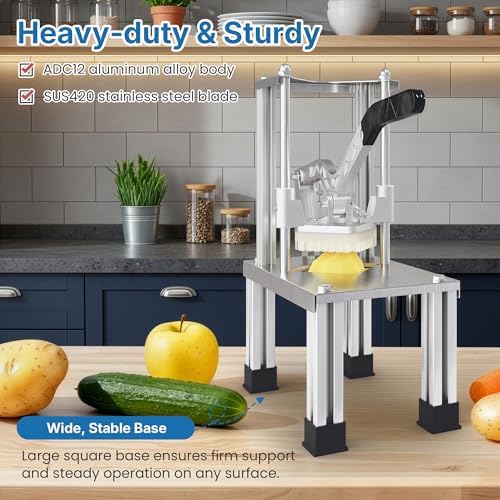 Commercial French Fry Cutter with 1/2 Inch and 3/8 Inch Blades, Heavy Duty Potato Slicer, Stainless Steel Potatoes Cutter for Restaurant & Home Kitchen