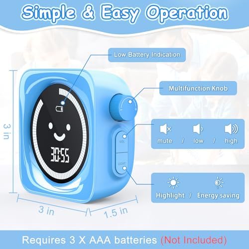 Visual Timers for Kids, 99 Minute Digital Cute Kids Visual Timer Classroom Timer for Homeschool Supplies Study Teaching Time Management Tool Countdown Productivity Timer, Blue, White Display