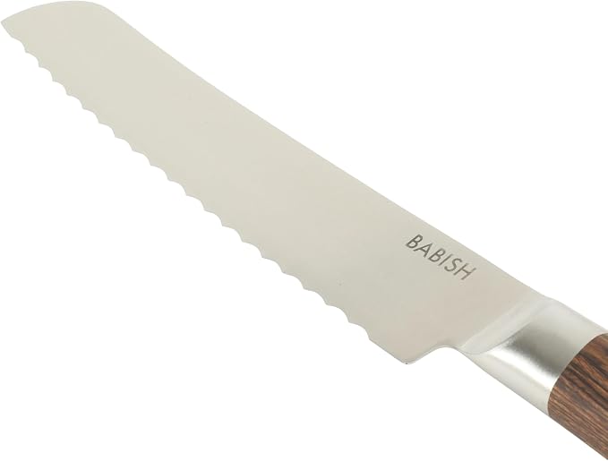 Babish 8-Inch Bread Knife – High-Carbon 1.4116 German Steel Serrated Knife with Dark Pakka Wood Handle, Full-Tang Razor Sharp Kitchen Knife for Slicing Bread, Crusting & Artisan Loaves