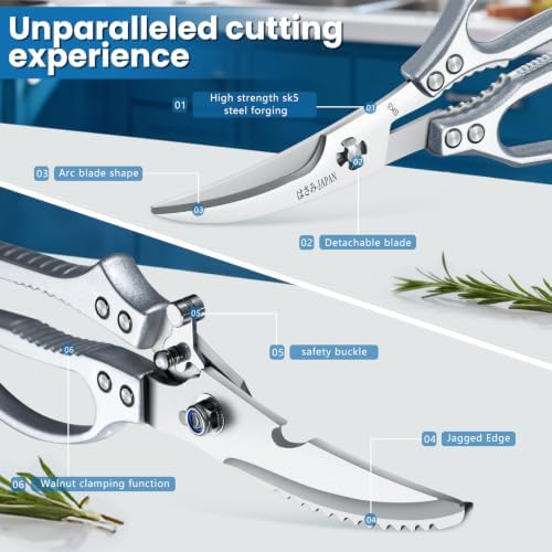 HUUSK Silver Kitchen Scissors Set -Heavy Duty Kitchen Shears