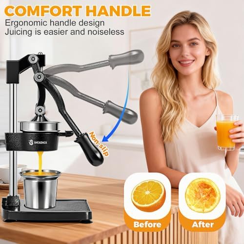 Cast Iron Manual Citrus Juicer Press, Heavy Duty Fruit Squeezer