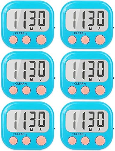 AOUCE Digital Kitchen Timers for Cooking, Timer for Kids 6 Pack Blue